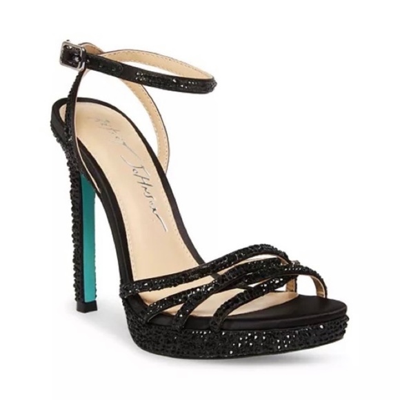 Like New [Betsey Johnson] Sexy Black Sparkly Platform Strappy Stiletto Heels | 6 - Picture 5 of 16